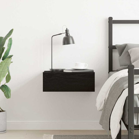 vidaXL Floating Nightstand Black Oak 40x32x15 cm Engineered Wood