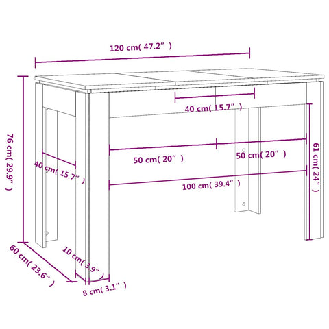 vidaXL Dining Table Black Oak 120x60x76 cm Engineered Wood