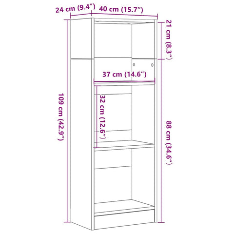 vidaXL Bookcase Black Oak 40x24x109 cm Engineered Wood