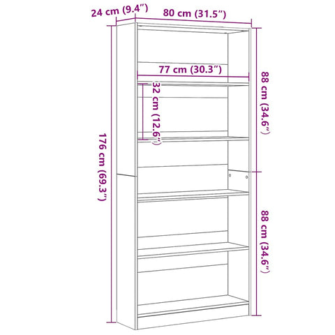 vidaXL Bookcase Black Oak 80x24x176 cm Engineered Wood