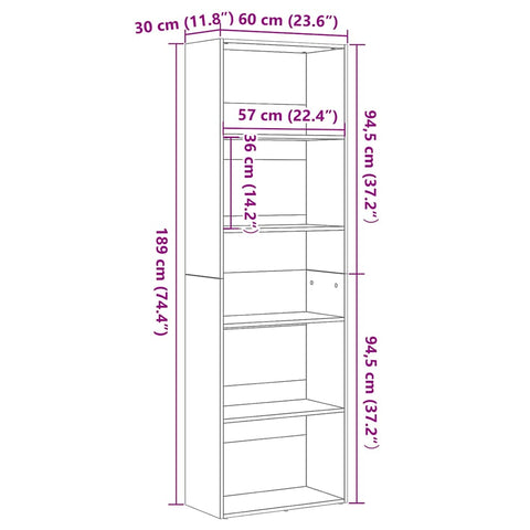 vidaXL Bookcase Black Oak 60x30x189 cm Engineered Wood