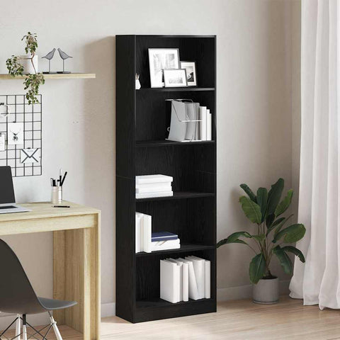 vidaXL Bookcase Black oak 60 x 24 x 176 cm Engineered wood