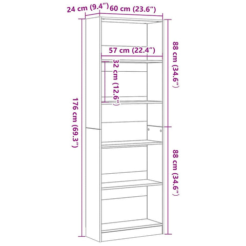 vidaXL Bookcase Black oak 60 x 24 x 176 cm Engineered wood