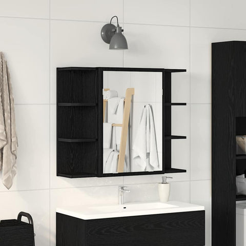 vidaXL Mirror Cabinet Black Oak 80 x 20.5 x 64 cm Engineered Wood