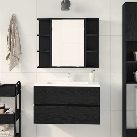 vidaXL Mirror Cabinet Black Oak 80 x 20.5 x 64 cm Engineered Wood