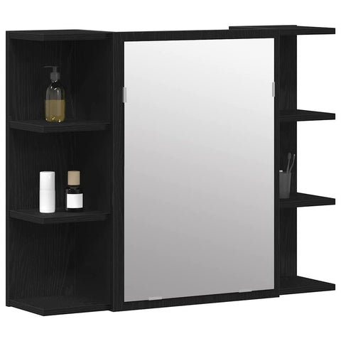 vidaXL Mirror Cabinet Black Oak 80 x 20.5 x 64 cm Engineered Wood