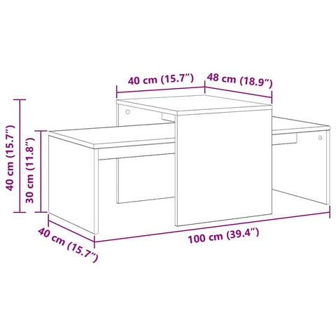vidaXL Black Oak Nesting Tables - 100x48x40 cm - Made from Engineered Wood