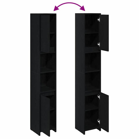 vidaXL Bathroom Cabinet Black Oak 30 x 30 x 183.5 cm Engineered Wood