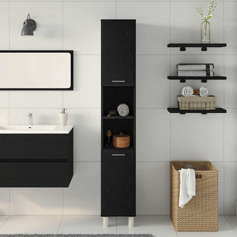 vidaXL Bathroom Cabinet Black Oak 30 x 30 x 179 cm Engineered Wood