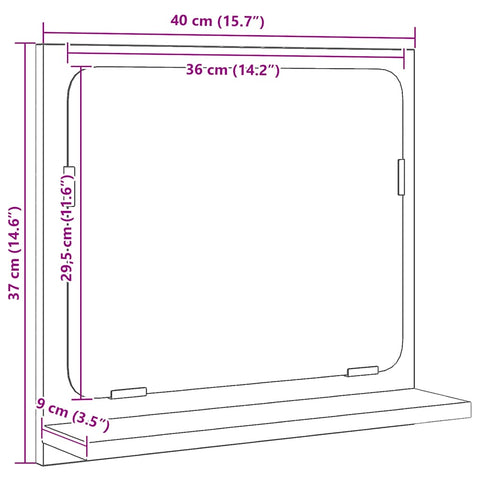 vidaXL Bathroom Mirror Black Oak 40x10.5x37 cm Engineered Wood