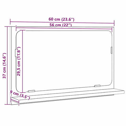 vidaXL Mirror Shelf Black Oak 60 x 10.5 x 37 cm Engineered Wood