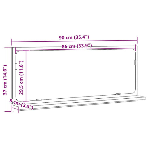 vidaXL Mirror Shelf Black oak 90 x 10.5 x 37 cm Engineered Wood
