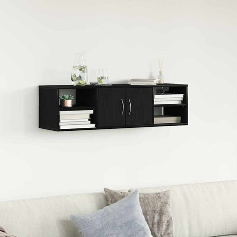 vidaXL Wall Shelf with Door Black oak 140 x 41 x 75 cm Engineered Wood