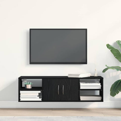 vidaXL Wall Shelf with Door Black oak 140 x 41 x 75 cm Engineered Wood