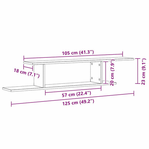 vidaXL Wall-mounted TV Shelf with Shelf Black oak 125 x 18 x 23 cm