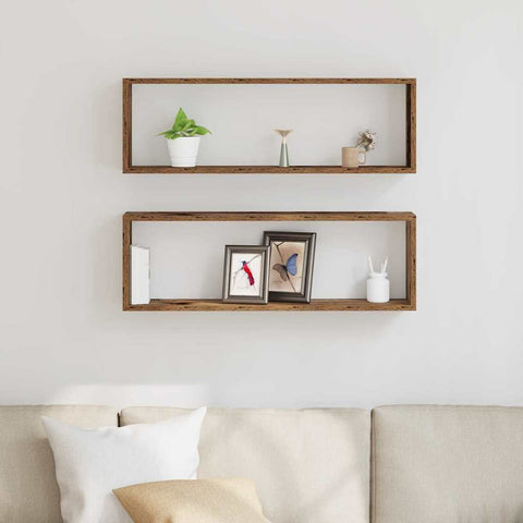 vidaXL Wall Shelf 2 pcs Old wood 80 x 15 x 26 cm Engineered wood