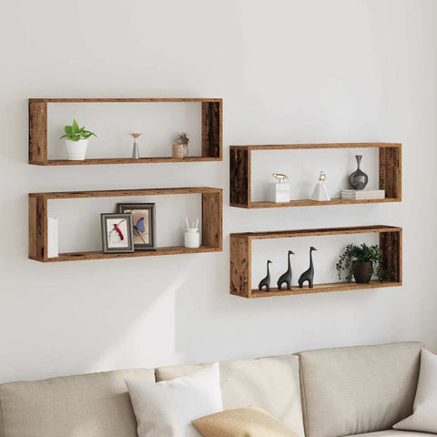 vidaXL Wall Shelf 4 pcs Old wood 80 x 15 x 26 cm Engineered wood