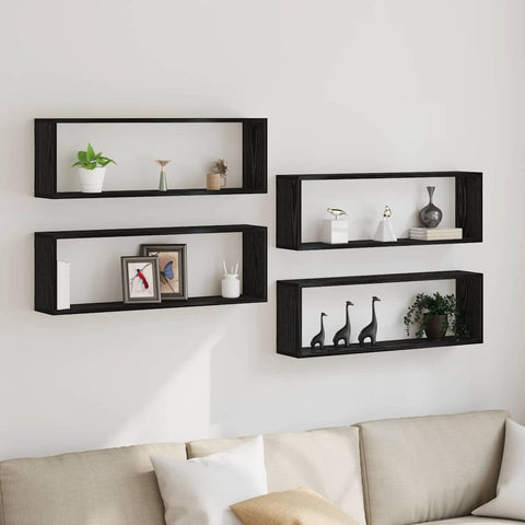 vidaXL Wall Shelf 4 pcs Black oak 80 x 15 x 26 cm Engineered wood