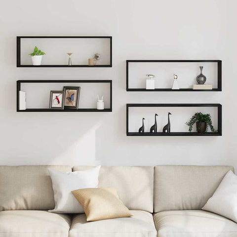 vidaXL Wall Shelf 4 pcs Black oak 80 x 15 x 26 cm Engineered wood