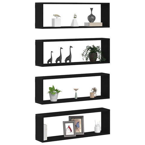 vidaXL Wall Shelf 4 pcs Black oak 80 x 15 x 26 cm Engineered wood