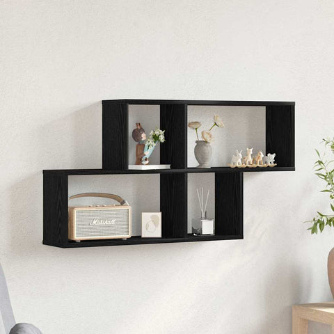 vidaXL Wall Shelf with Shelf Black oak 76 x 15 x 53 cm Engineered Wood