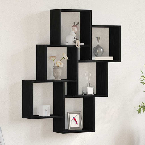 vidaXL Wall Shelf with Shelf Black oak 78 x 15 x 92 cm Engineered Wood