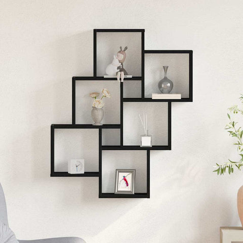 vidaXL Wall Shelf with Shelf Black oak 78 x 15 x 92 cm Engineered Wood