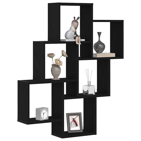 vidaXL Wall Shelf with Shelf Black oak 78 x 15 x 92 cm Engineered Wood