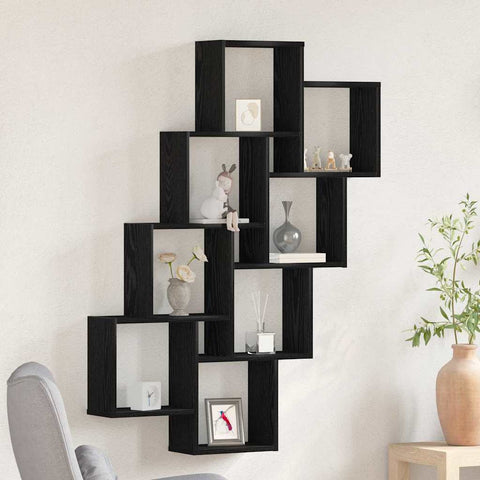 vidaXL Wall Shelf Black oak 90 x 15 x 119.5 cm Engineered Wood