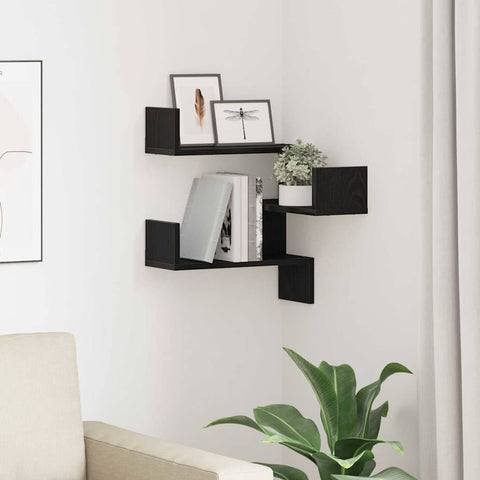 vidaXL Wall Corner Shelf Black oak 40 x 40 x 49.5 cm Engineered Wood
