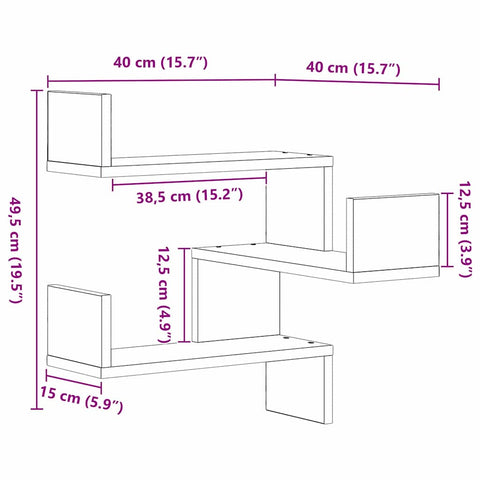 vidaXL Wall Corner Shelf Black oak 40 x 40 x 49.5 cm Engineered Wood