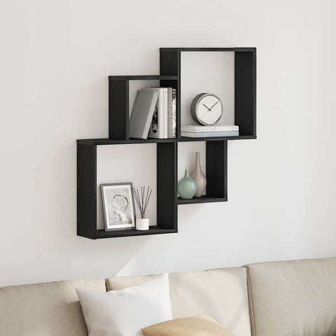 vidaXL Wall Cube Shelf Black oak 80 x 15 x 78.5 cm Engineered Wood
