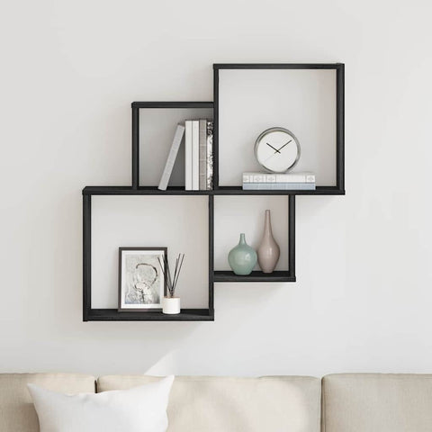vidaXL Wall Cube Shelf Black oak 80 x 15 x 78.5 cm Engineered Wood