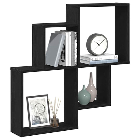vidaXL Wall Cube Shelf Black oak 80 x 15 x 78.5 cm Engineered Wood