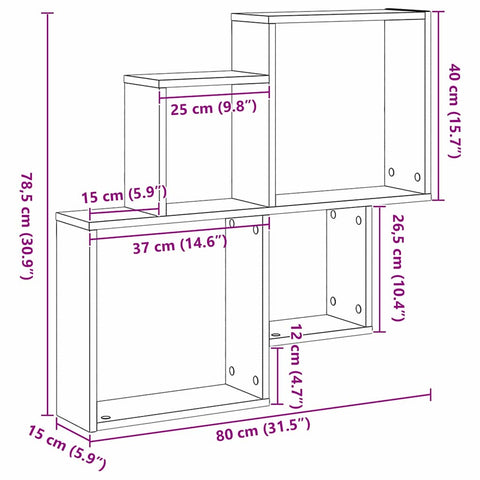 vidaXL Wall Cube Shelf Black oak 80 x 15 x 78.5 cm Engineered Wood
