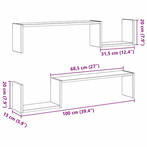 vidaXL Wall Shelf 2 pcs Black oak 100 x 15 x 20 cm Engineered Wood