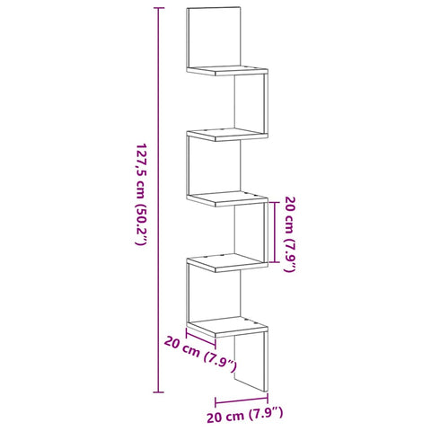 vidaXL Corner Shelf Black oak 20 x 20 x 127.5 cm Engineered Wood