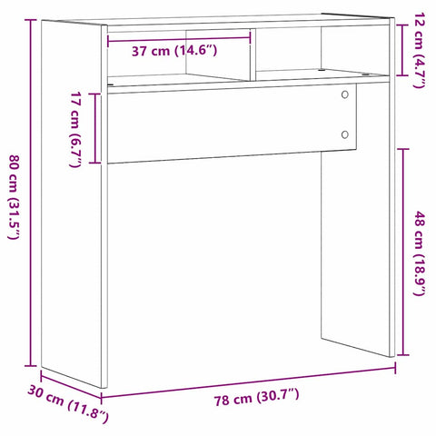vidaXL Console Table Black oak 78 x 30 x 80 cm Engineered wood