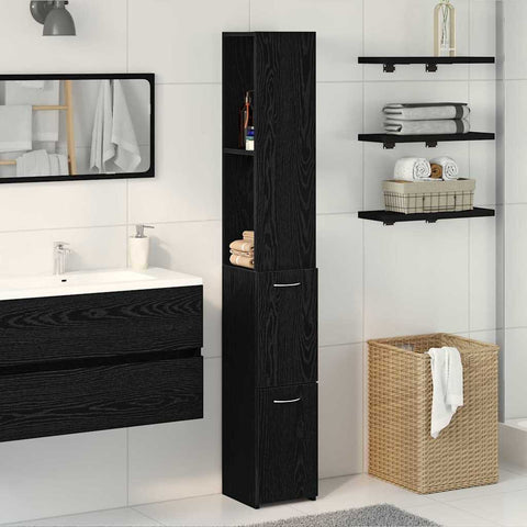 vidaXL Bathroom Cabinet Black Oak 25 x 25 x 170 cm Engineered wood