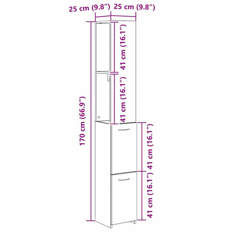 vidaXL Bathroom Cabinet Black Oak 25 x 25 x 170 cm Engineered wood