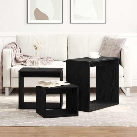 vidaXL Nesting Table 3 pcs Black Oak 55 x 30 x 50 cm Engineered wood