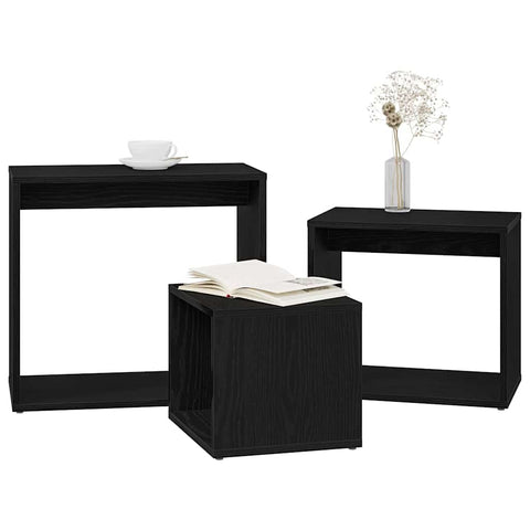 vidaXL Nesting Table 3 pcs Black Oak 55 x 30 x 50 cm Engineered wood