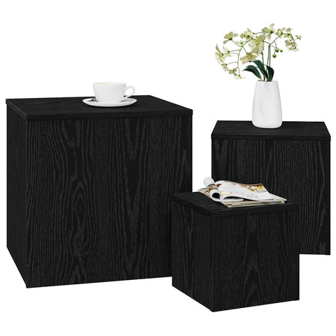 vidaXL Nesting Table 3 pcs Black oak 45 x 45 x 45 cm Engineered wood