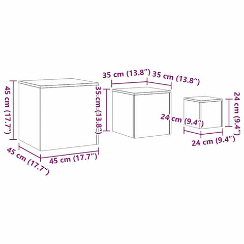 vidaXL Nesting Table 3 pcs Black oak 45 x 45 x 45 cm Engineered wood