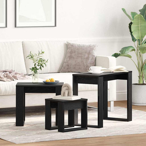 vidaXL Nesting Table 3 pcs Black oak 61 x 28 x 47 cm Engineered wood