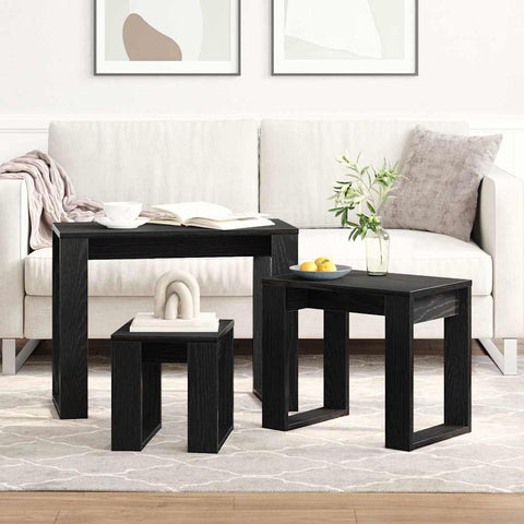 vidaXL Nesting Table 3 pcs Black oak 61 x 28 x 47 cm Engineered wood