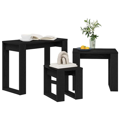 vidaXL Nesting Table 3 pcs Black oak 61 x 28 x 47 cm Engineered wood