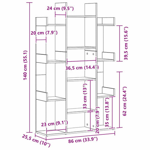 vidaXL Bookcase Black oak 86 x 25.5 x 140 cm Engineered Wood