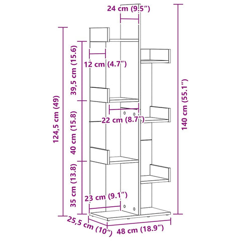 vidaXL Bookcase Black Oak 48 x 25.5 x 140 cm Engineered Wood