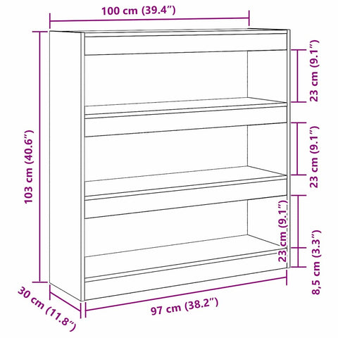 vidaXL Book Cabinet Black oak 100 x 30 x 103 cm Engineered Wood